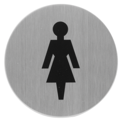 GPF040009830 RVS GEBORSTELD, PICTOGRAM 'DAMES' ROND 75MM ZELFKLEVEND GPF040009830 RVS GEBORSTELD, PICTOGRAM 'DAMES' ROND 75MM ZELFKLEVEND