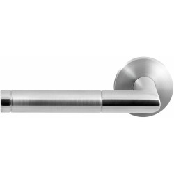 GPF104009-490200-00 RVS GEBORSTELD RVS GEPOLIJST, GPF1040.00L/R KOHU DUO DEURKRUK OP RONDE ROZET RVS GEBORSTELD/RVS GEPOLIJST 50X8 MM, LINKSWIJZEND