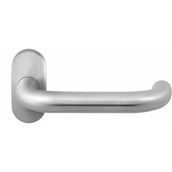 GPF1005090100-04 RVS GEBORSTELD, GPF1005.04 HOA DEURKRUK OP OVALE ROZET RVS, 70X32X10 MM GPF1005090100-04 RVS GEBORSTELD, GPF1005.04 HOA DEURKRUK OP OVALE ROZET RVS, 70X32X10 MM