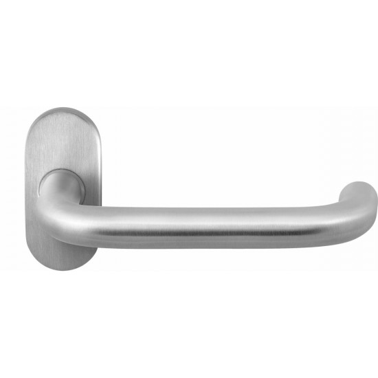 GPF1006.04 HOA DEURKRUK OP OVALE ROZET RVS, 70X32X10MM GPF1006.04 HOA DEURKRUK OP OVALE ROZET RVS, 70X32X10MM