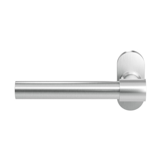 GPF3052090200-04 RVS GEBORSTELD, GPF3052.04L HIPI DEUX+ DEURKRUK OP OVALE ROZET RVS, 70X32X10 MM