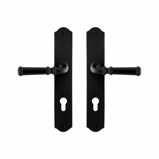 GPF6220.60 SMEEDIJZER ZWART MERI DEURKRUK OP SCHILD PC72, 238X41X4MM