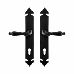 GPF6215600152-25 SMEEDIJZER ZWART, MUKI DEURKRUK OP LANGSCHILD SMEEDIJZER ZWART 291X41X4 MM