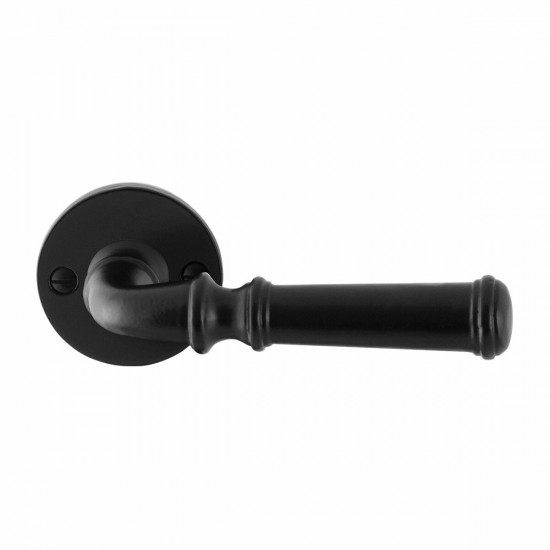 GPF6220.00 SMEEDIJZER ZWART MERI DEURKRUK OP RONDE ROZET, 53X5MM