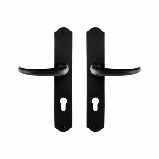 GPF6205.60 SMEEDIJZER ZWART UHKA DEURKRUK OP SCHILD PC72, 238X41X4MM