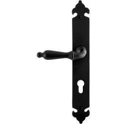 GPF6215600242-25 SMEEDIJZER ZWART, MUKI DEURKRUK OP LANGSCHILD SMEEDIJZER ZWART 291X41X4MM LINKS-/RECHTSWIJZEND