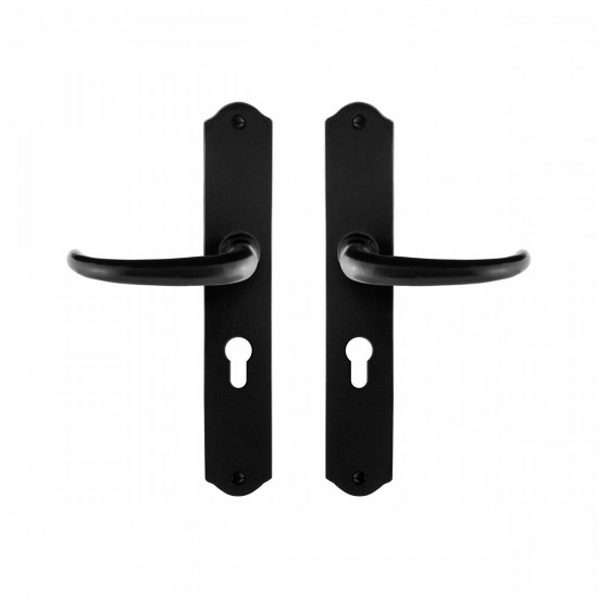 GPF6205.60 SMEEDIJZER ZWART UHKA DEURKRUK OP SCHILD PC55, 238X41X4MM