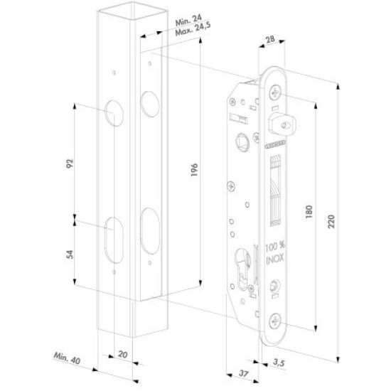 LOCINOX FORTYLOCK SET MET POLYAMIDE KRUK EN AFDEKPLAAT, CILINDER EN POLYAMIDE SLOTVANGER (FORTYSET-40P-GP) LOCINOX FORTYLOCK SET MET POLYAMIDE KRUK EN AFDEKPLAAT, CILINDER EN POLYAMIDE SLOTVANGER (FORTYSET-40P-GP)