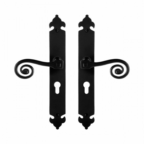 GPF6200.60 SMEEDIJZER ZWART KERA DEURKRUK OP LANGSCHILD PC55, 291X41X4