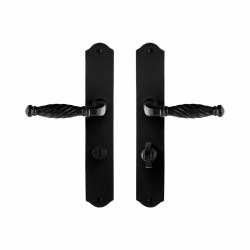 GPF6225600885-22 SMEEDIJZER ZWART, TULI DEURKRUK OP SCHILD SMEEDIJZER ZWART 238X41X4 MM