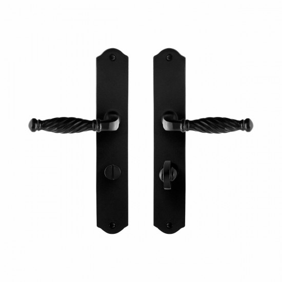 GPF6225.60 SMEEDIJZER ZWART TULI DEURKRUK OP SCHILD WC63/8, 238X41X4MM