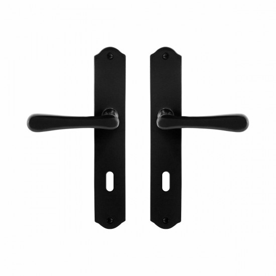 GPF6240.60 SMEEDIJZER ZWART PAJU DEURKRUK OP SCHILD BB72, 238X41X4 MM.