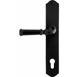 GPF6220600262-22 SMEEDIJZER ZWART, MERI DEURKRUK OP SCHILD SMEEDIJZER ZWART 238X41X4MM LINKS-/RECHTSWIJZEND