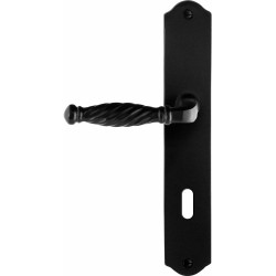 GPF6225600211-22 SMEEDIJZER ZWART, TULI DEURKRUK OP SCHILD SMEEDIJZER ZWART 238X41X4MM LINKS-/RECHTSWIJZEND