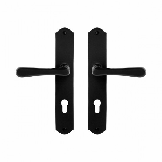 GPF6240.60 SMEEDIJZER ZWART PAJU DEURKRUK OP SCHILD PC72, 238X41X4MM
