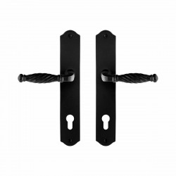 GPF6225.60 SMEEDIJZER ZWART TULI DEURKRUK OP SCHILD PC85, 238X41X4MM