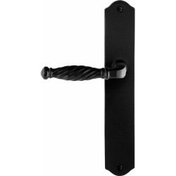 GPF6225600200-22 SMEEDIJZER ZWART, TULI DEURKRUK OP SCHILD SMEEDIJZER ZWART 238X41X4MM LINKS-/RECHTSWIJZEND