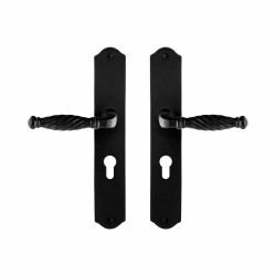 GPF6225600132-22 SMEEDIJZER ZWART, TULI DEURKRUK OP SCHILD SMEEDIJZER ZWART 238X41X4 MM