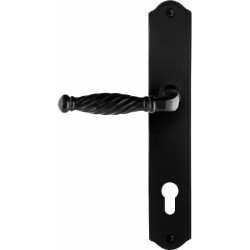 GPF6225600252-22 SMEEDIJZER ZWART, TULI DEURKRUK OP SCHILD SMEEDIJZER ZWART 238X41X4MM LINKS-/RECHTSWIJZEND