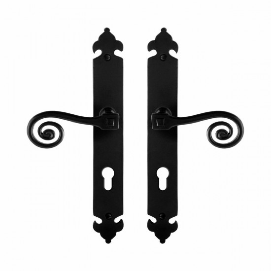 GPF6200.60 SMEEDIJZER ZWART KERA DEURKRUK OP LANGSCHILD PC72, 291X41X4