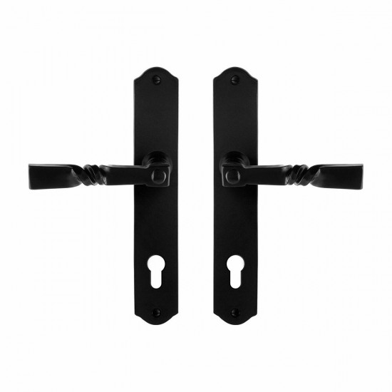GPF6245.60 SMEEDIJZER ZWART NOKKA DEURKRUK OP SCHILD PC85, 238X41X4MM