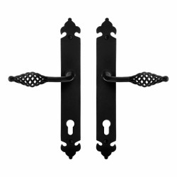 GPF6265600162-25 SMEEDIJZER ZWART, TANE DEURKRUK OP LANGSCHILD SMEEDIJZER ZWART 291X41X4 MM