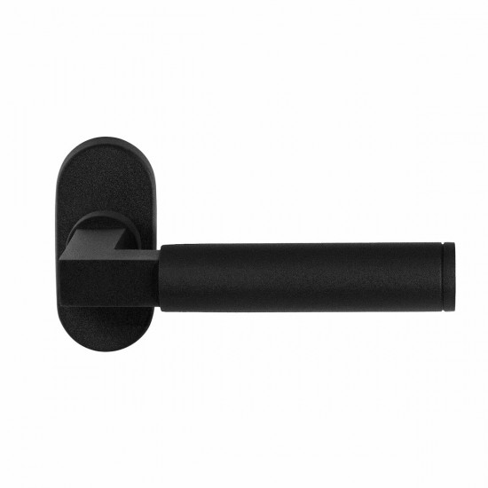 GPF8213.04 KURI DEURKRUK OP OVALE ROZET ZWART, 70X32X10MM GPF8213.04 KURI DEURKRUK OP OVALE ROZET ZWART, 70X32X10MM