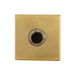 GPF9826024P4 PVD MAT MESSING, BELDRUKKER VIERKANT 50X50X8MM MET ZWARTE BUTTON