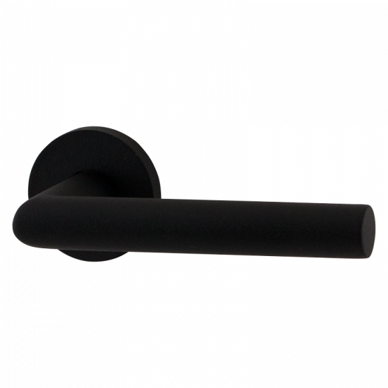 GPF810VZR ZWART STRUCTUUR L-HAAKS MODEL 19MM DEURKRUK OP ROZET 53X6MM