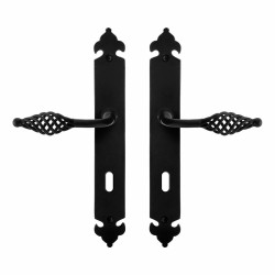 GPF6265600111-25 SMEEDIJZER ZWART, TANE DEURKRUK OP LANGSCHILD SMEEDIJZER ZWART 291X41X4 MM