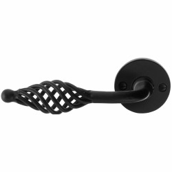 GPF6265600200-00 SMEEDIJZER ZWART, TANE DEURKRUK OP RONDE ROZET SMEEDIJZER ZWART 53X5 MM, LINKS-/ RECHTSWIJZEND