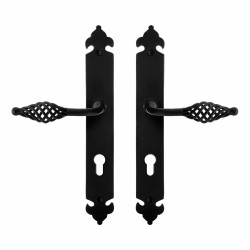 GPF6265600142-25 SMEEDIJZER ZWART, TANE DEURKRUK OP LANGSCHILD SMEEDIJZER ZWART 291X41X4 MM