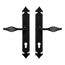 GPF6265600152-25 SMEEDIJZER ZWART, TANE DEURKRUK OP LANGSCHILD SMEEDIJZER ZWART 291X41X4 MM