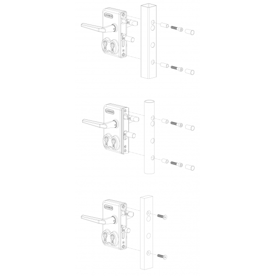 LDKZ30D1LVSZVSZM-6005 - DUBBEL CILINDERSLOT IN OPBOUW VOOR DRAAIPOORTEN VOOR VIERKANT 30 MM PROFIEL IN RAL 6005, 3006M - ALUMINIUM KRUKPAAR & CILINDER 1: VSZ - VERSCHILLEND SLUITEND & CILINDER 2: VSZ - VERSCHILLEND SLUITEND
