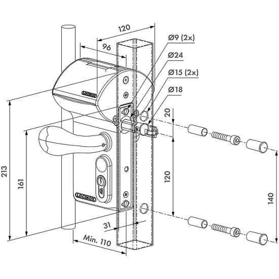 LOKQ40Y2LVCAC-SILV - VALENTINO - BATTERIJGEVOED CODESLOT IN OPBOUW VOOR VIERKANT 40 TOT 60 MM PROFIEL IN SILV MET 3006C - ALUMINIUM KRUKPAAR & VCA - VERSCHILLEND SLUITEND