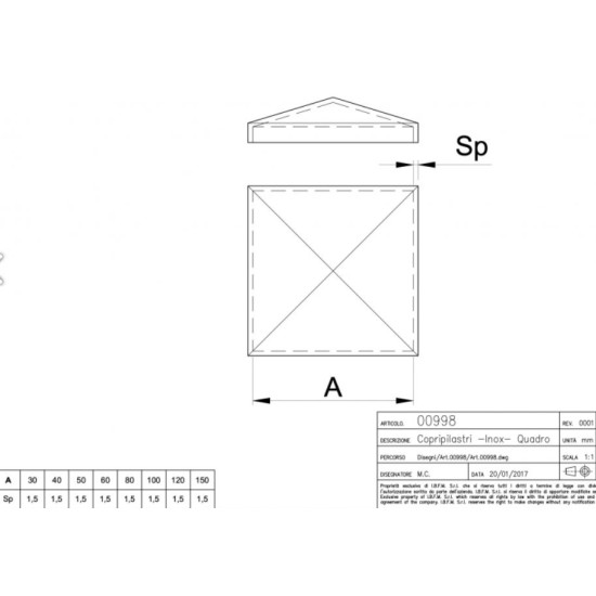 Paalkap RVS vierkant 60 x 60 mm