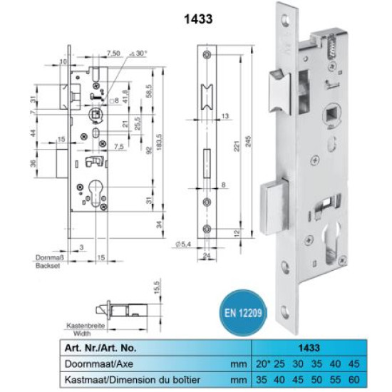 WILKA INSTEEKSLOT 1433 35MM PC92 RVS VOORPL. WILKA INSTEEKSLOT 1433 35MM PC92 RVS VOORPL.