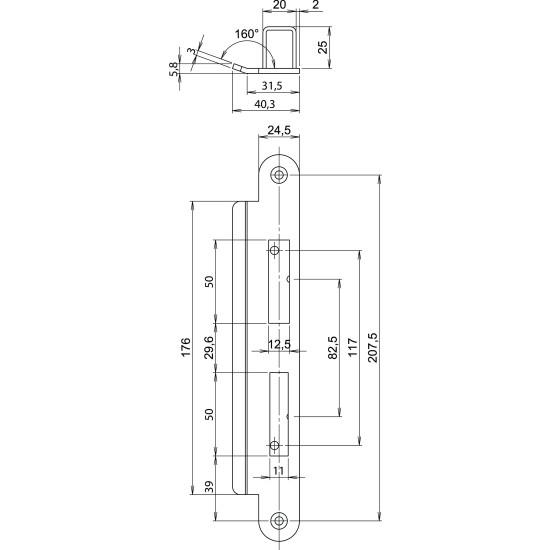 4622 DR.2+4 VEILIGHEIDSSLUITKOM, SKG**, STAAL VERCHROOMD 24X232MM AFGEROND, GESCHIKT VOOR STOMPE DEUR, DR 2+4.