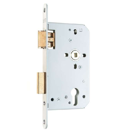 NEMEF Deurslot, DM60mm, PC72mm, krukgat 8mm, voorplaat RVS 20x235mm afgerond, messing dag- en nachtschoot, DR 1+3. NEMEF Deurslot, DM60mm, PC72mm, krukgat 8mm, voorplaat RVS 20x235mm afgerond, messing dag- en nachtschoot, DR 1+3.