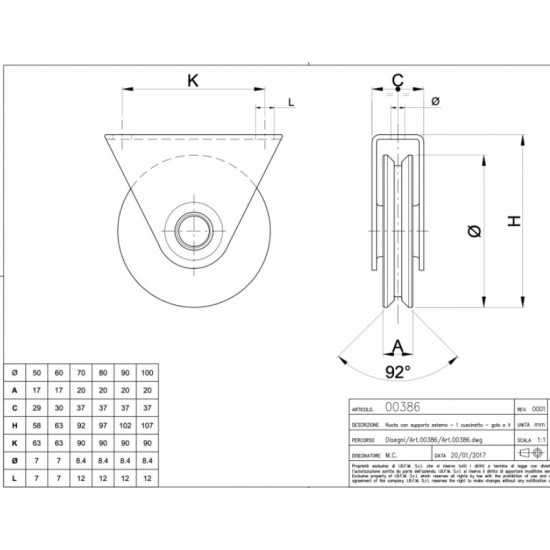 CA 412080 - Loopwiel met gaffel en V-groef CA 412080 - Loopwiel met gaffel en V-groef