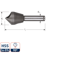 HSS-E VERZINKFREES 90°, MET SCHUIN GAT, ø14 (ø5 - ø10)