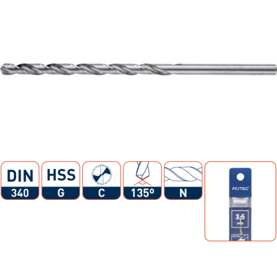 HSS-G SPIRAALBOOR, DIN 340, TYPE N, ø3,0X66X100