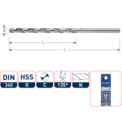 HSS-G SPIRAALBOOR, DIN 340, TYPE N, ø7,0X102X156