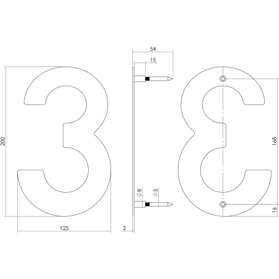 HUISNUMMER 3 200MM RVS