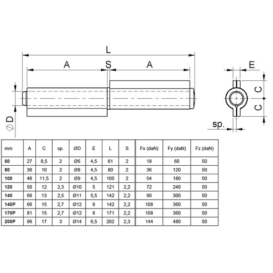 Laspaumelle 3-delig losse stift 60 mm Laspaumelle 3-delig losse stift 60 mm