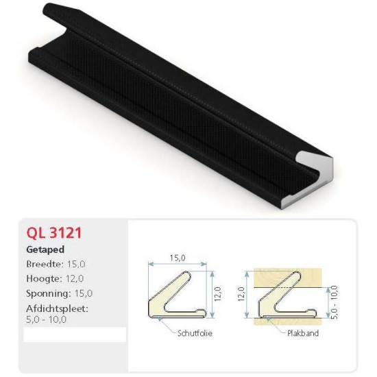 RENO TOCHTSTRIP QL3121 ZWART ZELFKL. 15X12MM 25M