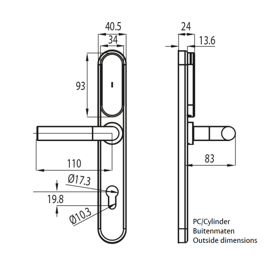 SMARTAIR I-MAX BESLAG MIFARE PC72/KP 8MM KRUKSTIFT, 38-44MM DEURDIKTE SMARTAIR I-MAX BESLAG MIFARE PC72/KP 8MM KRUKSTIFT, 38-44MM DEURDIKTE