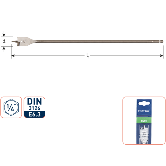 SPEEDBOOR LANG, 1/4" E6.3-BIT-AANSLUITING DIN 3126, ø6X400