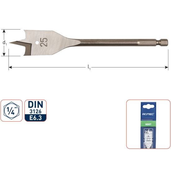 SPEEDBOOR, 1/4" E6.3-BIT-AANSLUITING, DIN 3126, ø38X152