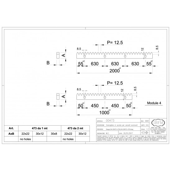 Tandlat elektrolytisch verzinkt 30x12mm. 1 mtr. Module 4